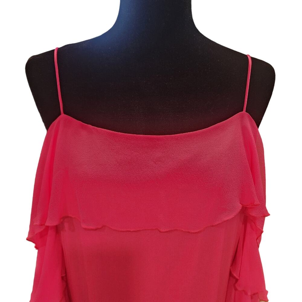 Alice + Olivia Lexis Fuchsia Silk Tiered Ruffle Dress Size 12 - Picture 7 of 10
